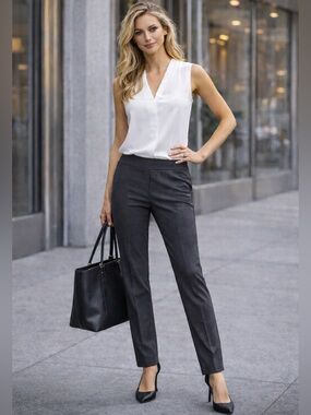 NIC+ZOE Pull-On Grey Office Pants Size 10 Stretch Screen Worn The Boys